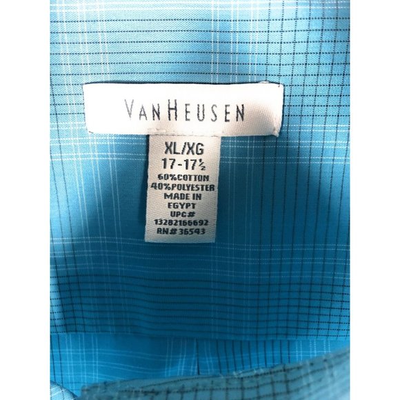Van Heusen Men's XL Short Sleeve Button Up Blue Check Cotton Blend Shirt A25 - Picture 2 of 4